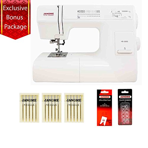 Janome HD3000 Heavy Duty Sewing Machine w/Hard Case + Ultra Glide Foot + Blind Hem Foot +