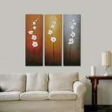 Wieco Art 3 Piece White Flowers Oil Paintings on Canvas Wall Art for Living Room Bedroom Home Decorations Modern Stretched and Framed 100% Hand Painted Contemporary Grace Abstract Floral Artwork
