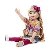 Pinky Handmade 45cm 18Inch Realistic American Looking Girl Reborn Baby Doll Toddler Long Hair Soft Doll Silicone Vinyl Lifelike Reborn Doll (Purple Knit Wear)