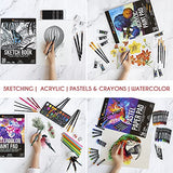 Mixed Media Art Set XXL with Professional Wooden Case (150 Pieces) - Art Supplies for Painting, Drawing, and Coloring - Pastels, Acrylic, Watercolor, Crayons, Pencils - 4 Drawing Pads - Zenacolor