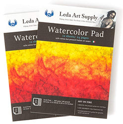 Leda Art Supply Hot Pressed Watercolor Pad 2 Pack (48 Pages Total) 300 Gram - 140 Pound 25% Cotton fine Italian Art Paper with Smooth Surface for Professional renderings (A4 Size 8.25 x 11.5 inches)