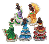 Ebros Set of 5 Day of The Dead Colorful Gowns Traditional Dancer Statues Sugar Skull Vivas