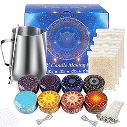 Candle Making Kits, DIY Candle Making Supplies with Heat-Proof Container, 8 Candle Jars, Clips, Spoon, Stickers, Wicks and Beeswax for Kids Adults