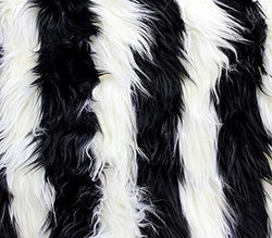 Faux Fake Fur Fabric Long Pile 2 TONE SHAGGY STRIPE BLACK WHITE / 60" Wide / Sold by the Yard
