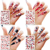 TailaiMei 12 Sheets Halloween Nail Stickers, 3D Horror Scary Wound Scar Bloody Self-Adhesive Gothic Nail Art Decals for DIY Nail Decorations (Bleading Style)