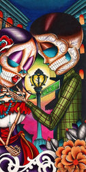 Black Market Art Love Street by Dave Sanchez Mexican Sugar Skull Skeletons Tattoo Art Print