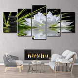 Yybao - Canvas Artwork Pictures HD Print Poster 5 Pieces - White Lotus Black Stones Lake Water Paintings - Modern Wall Art For Living Room Office Bedroom Bathroom Kitchen Home Decor - Unframed