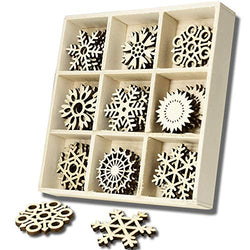 45 PCS Wooden Snowflakes Embellishments，YuQi Laser Cut Kits Slices 45pcs Trees Shapes Nature