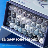 Arrtx Grey Tone Markers, Set of 32 Light to Drak Gray Shades with Blue Greys, Green Greys, Warm Greys, Cool Greys, Permanent Art Markers for Coloring, Design, Comic, Illustration, Comic, Anime