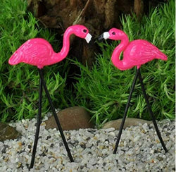 Miniature Fairy Garden Accessories for Miniature Dollhouse Fairy Garden Retro Pink Flamingos - Set of 2 - DIY for Outdoor or Garden Decor