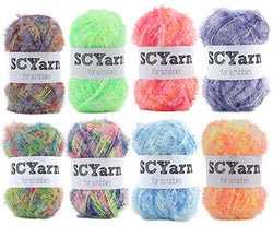SCYarn for Scrubbies 8 Skeins Scrubbing Yarn Multi Colored 100% Polyester for Dish Scrubber Crochet and Knitting Project - Craft Kit (Print)