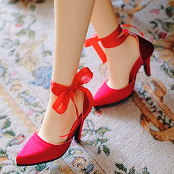 HMANE 6cm High-Heeled Shoes for 1/3 BJD Dolls, Ankle Strap High Heels Silk Shoes with Ribbon for BJD Dolls SD Dolls, Red