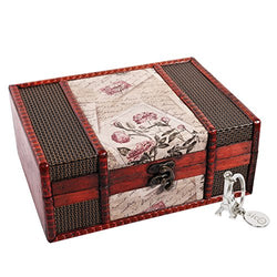 SICOHOME Treasure Box 9.0inch Retro Stamps Small Trunk Box for Jewelry Storage,Treasure Cards