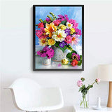 5D DIY Diamond Painting by Number Kit, Flowers in Vase Crystal Rhinestone Embroidery Cross Stitch Picture Supplies Arts Craft Wall Sticker Decor