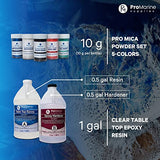 Pro Marine Supplies Clear Table Top Epoxy Resin (1 Gallon Kit) Bundle with Pro Mica Powder Set (5-Color Set) | UV Resistant Resin & Resin Pigment Powder for River Tables, Woodworking, Jewelry & More