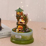Yosoo DIY Dollhouse Cute DIY Forest Dollhouse Miniature with Rotate Music Box Dust Cover LED Light