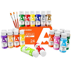 AUREUO Acrylic Paint Set 24 Colors 2 Oz.(59ml) Metallic Colors Art Craft Painting Kits with 3 Paint Brushes - Rich Pigments Acrylic Paints for Kids, Students, Beginners, Artists