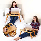Laptop Desk Nnewvante Table Adjustable 100% Bamboo Foldable Breakfast Serving Bed Tray w' Tilting Top Drawer