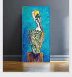 Colorful Pelican Canvas Wall Art Bird Paintings Animal Paintings Blue Turquoise 3D Texture Hand Oil Paintings Modern Home Decor Art Pictures Living Room Wall Decor Office 20"x40"