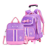 3Pcs Rolling Backpack Bowknot Girls Primary Schoolbag Trolley Bookbags Wheeled Backpack Kids Carry On Luggage with Lunch Bag&Pencil Case