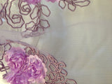 Corsage Lace Embroidered Roses on Mesh Lilac 56 Inch Wide Fabric By the Yard (F.E.®)