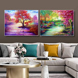 6 Pack 5D Diamond Painting Scenery Kits, DIY Full Round Drill Diamond Art Kits for Adults Teens, Diamond Dots Gem Art for Home Wall Decor , River Tree Landscape Painting 12x16 inch