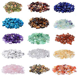 Basigeese 1500pcs Gemstone Chip Beads DIY Jewelry Making, Healing Engry Crystals Polishing Crushed Irregular Shaped Beads with Box (15 Materials)