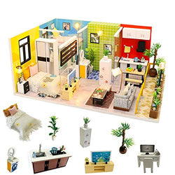 Spilay DIY Miniature Dollhouse Wooden Furniture Kit,Handmade Mini Modern Model Plus with Dust Cover & Music Box ,1:24 Scale Creative Doll House Toys for Children Lover Gift (Simple Life)