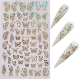 Butterfly Nail Art Stickers Decals Laser Butterfly Stickers Nail Designs 3D Gold Butterflies Nail Art Adhesive Sticker Sheets Nail Foil Luxury Butterfly Nail Stickers for Nail Art Decoration (8 Pcs)