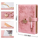 Heart Shaped Lock Diary with Key for Girls PU Leather Cover Journal Personal Organizers Secret Notebook for Women, B6 Size 5.3x7 inch,Make a Wish,Pink