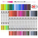 36 Colors Art Markers, Ohuhu Dual Tips Coloring Brush Marker Fineliner Color Pens, Water Based Marker for Calligraphy Drawing Sketching Coloring Book Bullet Journal Project for Christmas Gifts