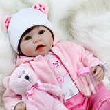 Aori Reborn Baby Doll 22 Inch Lifelike Real Baby Doll Weighted Baby Girl with Pink Teddy Gift Set