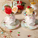 PULCHRITUDIE Fine China Tea Cup and Saucer Set, Pink Azalea, Golden Rim, Set of Four