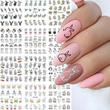 Easter Nail Art Stickers Decals Bunny Nail Decoration Water Transfer Cute Line Rabbit Carrot Designs Nail Supplies for Women Girls DIY Easter Day Pink Cartoon Charms Manicure Tips 12 Sheets