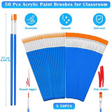 Small Paint Brushes Bulk, Anezus 50 Pcs Flat Tip Paint Brushes with Round Acrylic Paint Brushes Set Craft Brushes for Kids Classroom Acrylic Watercolor Canvas Face Painting Touch Up