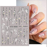 6 Sheets 5D Embossed Flower Nail Art Stickers, Exquisite Floral Self Adhesive Nail Art Supplies White Flowers Butterfly Designs Acrylic Nail Decorations DIY Manicure Accessories for Women Girls