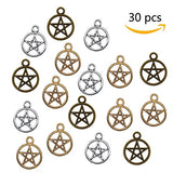 30 Pieces Magic Pentacle Star Protection Lucky Charms Jewelry Making Accessory Necklace Pendant