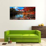 S72650 Nature Wall Art Canvas Artwork Lake Mountain Red Maple Leaf National Park Nature Pictures for Living Room Bedroom Office Wall Decor Home Decoration