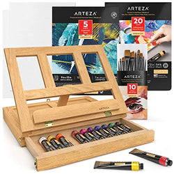Arteza Tabletop Easel Art Set, Acrylic Painting Set Includes Desktop Easel, Acrylic Paint, Acrylic Brushes, Palette Paper, Canvas Pads & Panels, Art Supplies for Beginners and Professional Artists