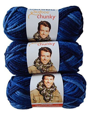 Bernat Softee Chunky Yarn Super Bulky #6, Denim Ombre, 3 Skeins