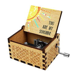 Officygnet You are My Sunshine Wood Music Box for Wife/Daughter/Son - Laser Engraved Vintage Wooden Hand Crank Music Box Gifts for Birthday/Christmas/Anniversary/Wedding/Valentine/Mother’s Day