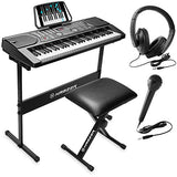 Hamzer 61-Key Portable Electronic Keyboard Piano with Stand, Stool, Headphones, Microphone & Sticker Sheet