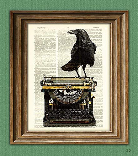 The Dark Muse Raven On a Typewriter Black Bird Crow Illustration Beautifully Upcycled Dictionary Page Book Art Print