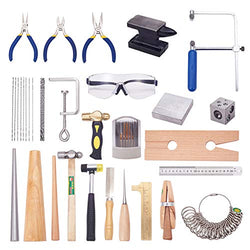 PH PandaHall 32 pcs Jewelry Making Tool Kits Including Ring Clamp Stick Mandrel Sizer Tool Jewelry Pliers Bead Awls Rulers Vernier Caliper Hammers Measuring Tool for Beginners