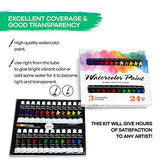 Watercolor Paint Set by JoiArt Bright 24 Color Premium Painting Kit for Beginners, Students and Artists - Includes 3 Brushes