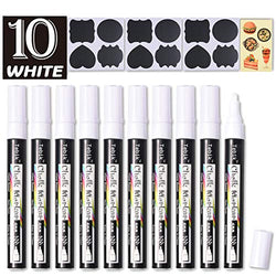 Tebik White Liquid Chalk Markers Set, Pack of 10 White Chalkboard Paint Pens with 12 Chalkboard Labels, 5 Stickers, Perfect for Chalkboards, Bistro Boards, Glass and Metal