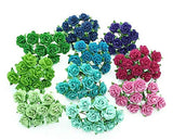 NAVA CHIANGMAI Mini Rose Flowers,Mulberry Paper Floral Blue Purple Green Tone 10 mm 100 Mixed Dollhouse