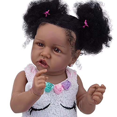 Reborn Baby Dolls Black Silicone Full Body with Realistic African American  22.8 inches Girl Weighted Newborn Dolls Gift Set