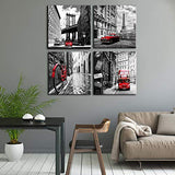 sunfrower-Framed Canvas Prints Home Wall Decor Art Black and White City Paris London Buildings Street Red Bus Classic Cars Pictures Modern Artwork Ready to Hang Set of 4 Pieces 16" X 16" / Panels