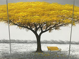 Winpeak Hand Painted Yellow Tree Modern Oil Painting Landscape Canvas Wall Art Abstract Picture Home Decoration Contemporary Artwork Framed Ready to Hang (48" W x 24" H (12"x24" x2pcs, 24"x24" x1pc))